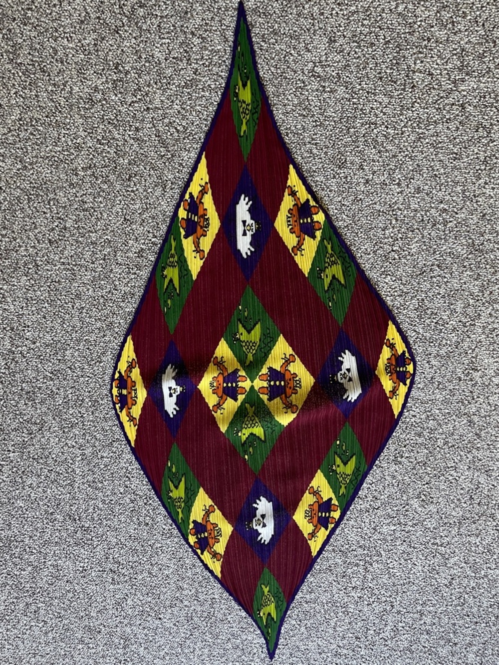 RARE Vintage Issey Miyake Pleats Please Bear Duck Fish Whimsical Print Scarf